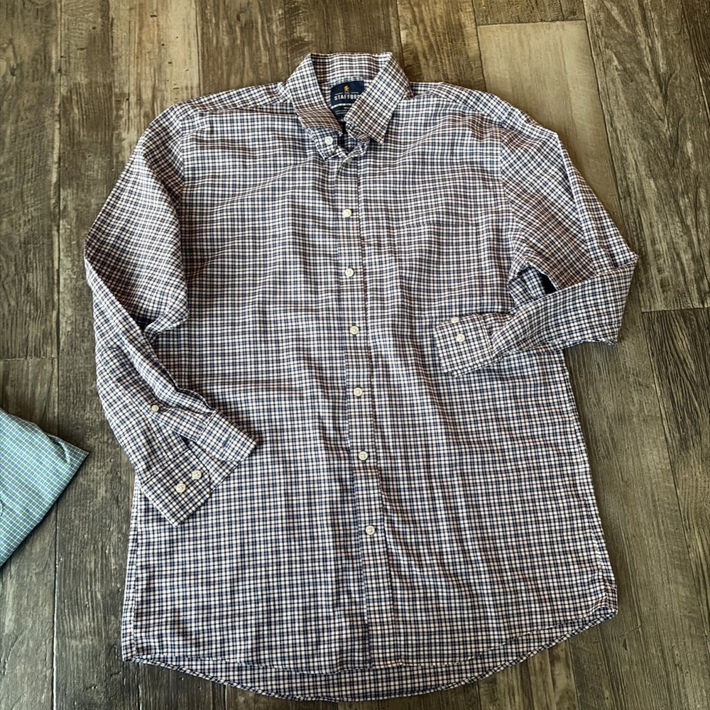 Lot of 2 Stafford Travel Easy-Care Long Sleeve Button Up‎ Plaid Men's 16.5 32/33 - Picture 3 of 11